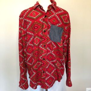 KOTO Aztec Print Long Sleeve Button Up Shirt